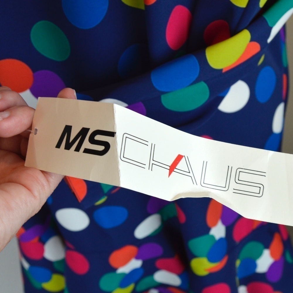 Vintage Ms Chaus Colorful Polka Dot Ruffle Hem Dress Mod Retro Size 6 NWT - Picture 8 of 11